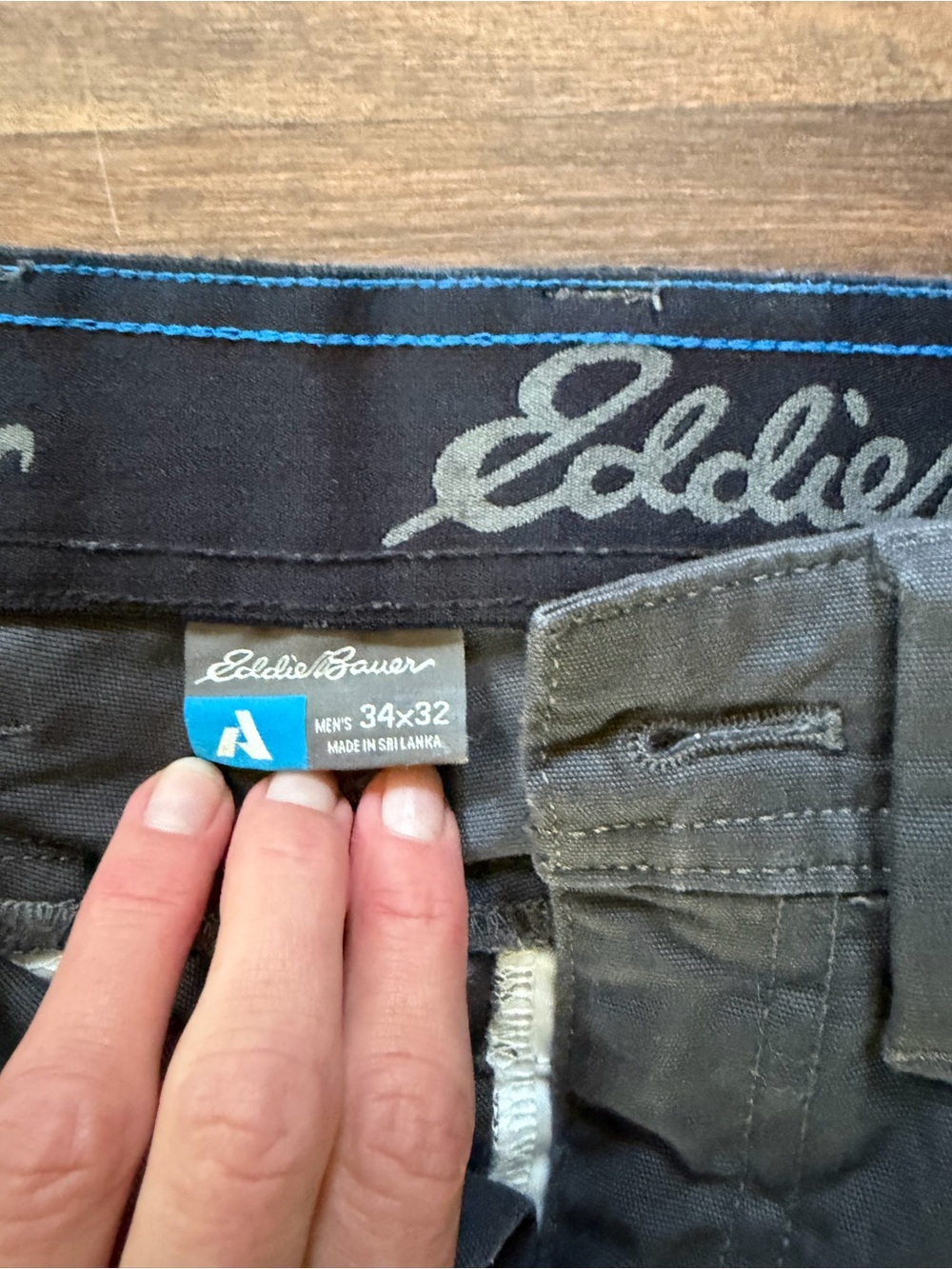 Eddie Bauer Men's Dark Charcoal Pants with Blue Accent